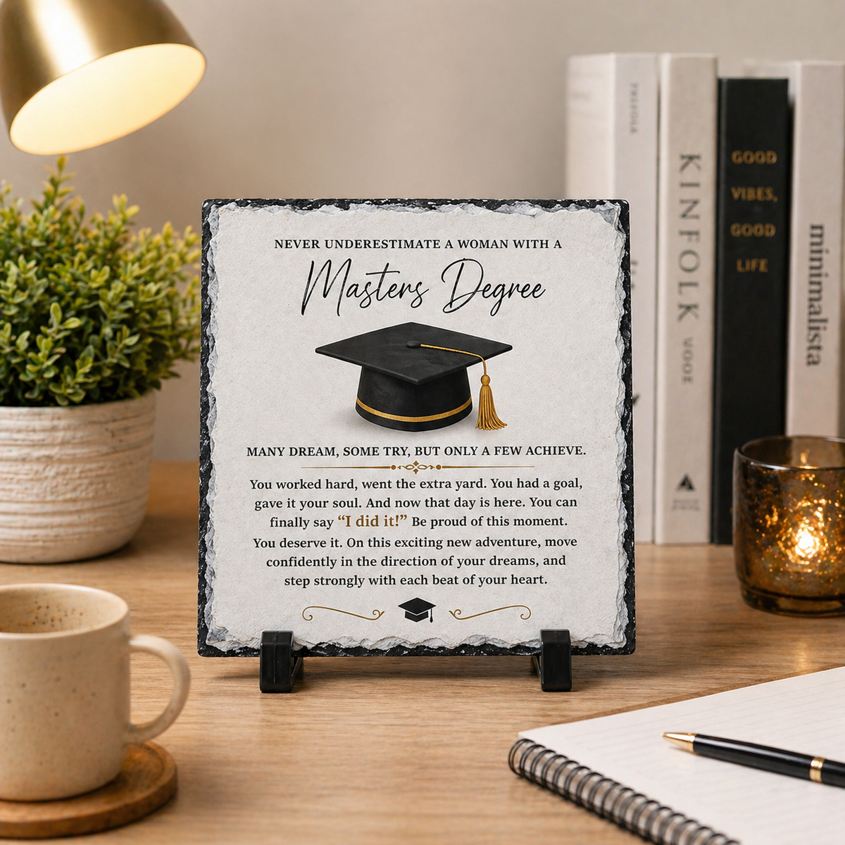 Masters Degree Graduation Gift for Her – Inspirational Rock Slate Plaque (20cm x 20cm) | Meaningful Graduation Keepsake | Unique Gift South Africa
