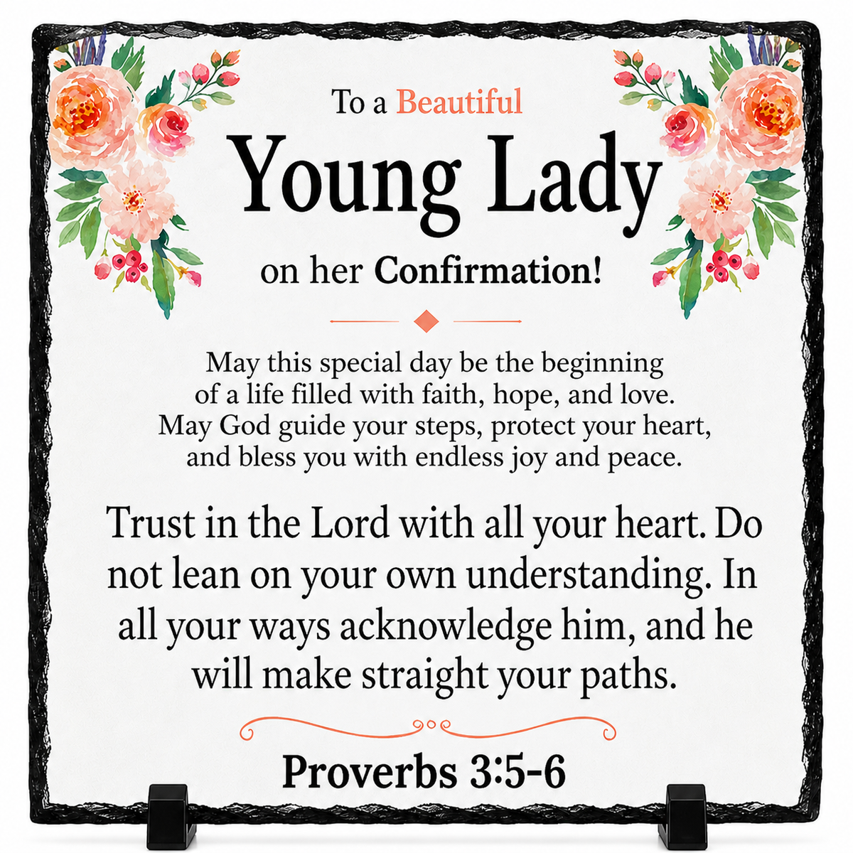 Confirmation Gift for Girl – Young Lady Rock Slate Plaque | Christian Confirmation Keepsake, Religious Gift for Her with Bible Verse (20x20cm)