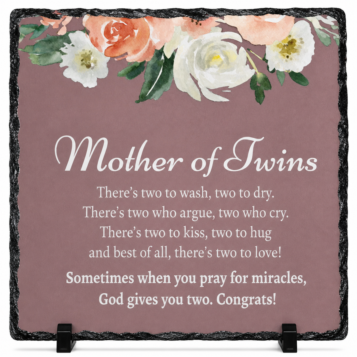 Mother of Twins Rock Slate Gift – Sentimental Twin Mom Keepsake Plaque | Unique Gift for New Mom of Twins, Baby Shower, Mother’s Day (20x20cm)
