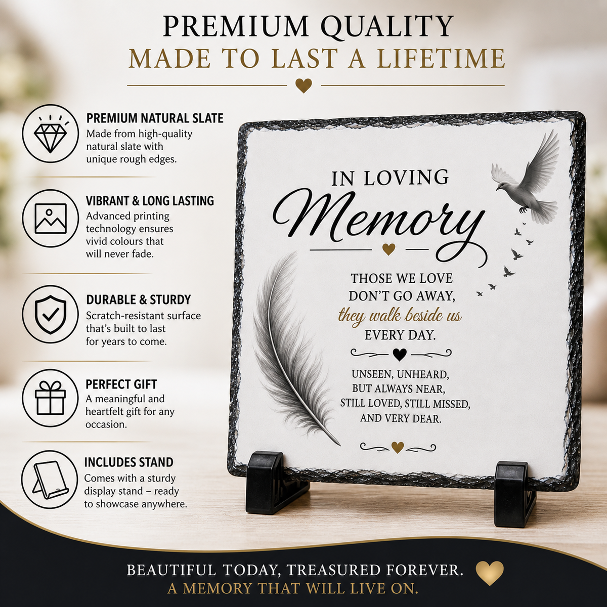 In Loving Memory Rock Slate – Premium Memorial Keepsake Plaque | Sympathy Gift for Loss of Loved One | Elegant Remembrance Stone with Stand