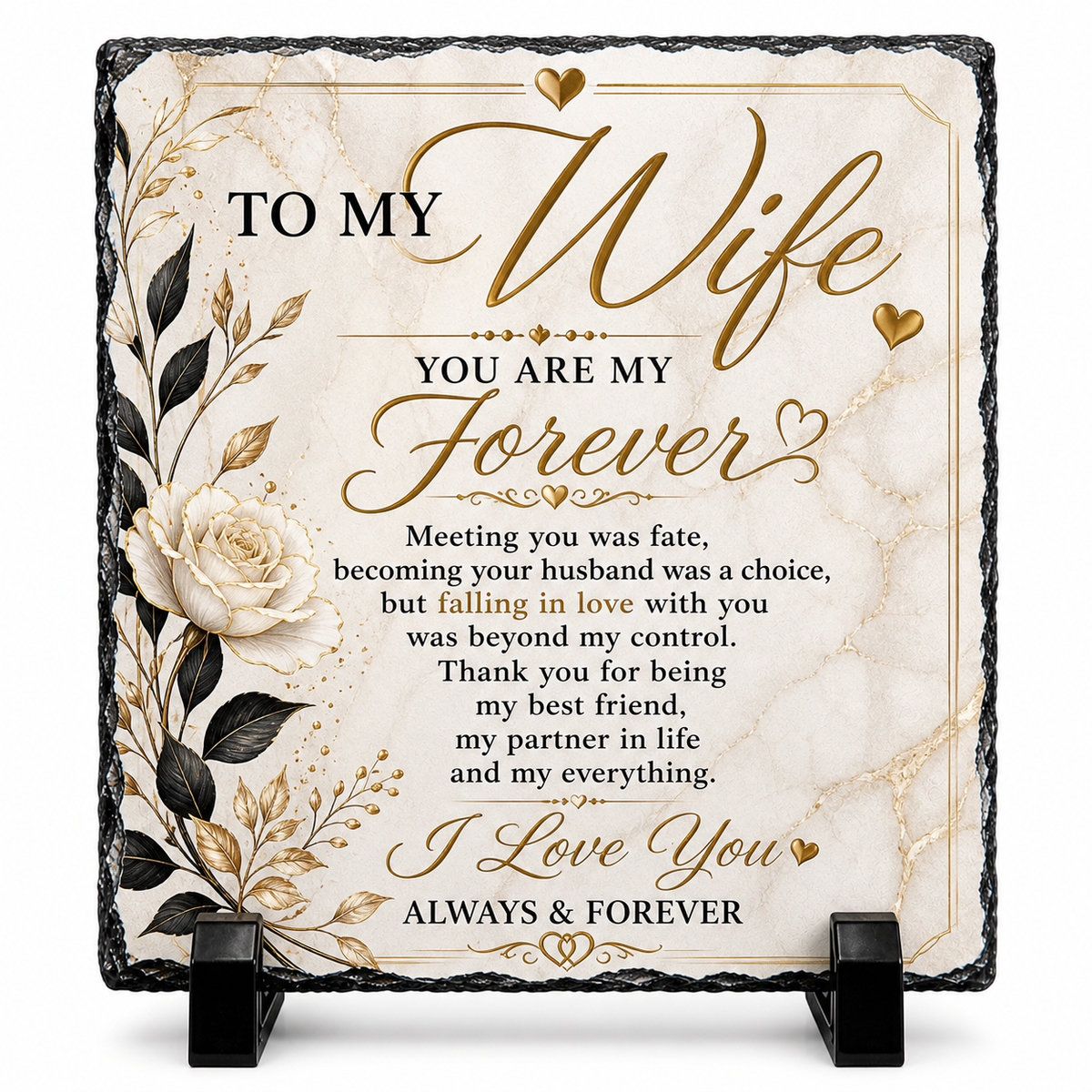 To My Wife Rock Slate Gift – Romantic Anniversary Gift for Wife, Luxury Love Keepsake Plaque, Wedding Birthday Gift for Her, Forever Love Message