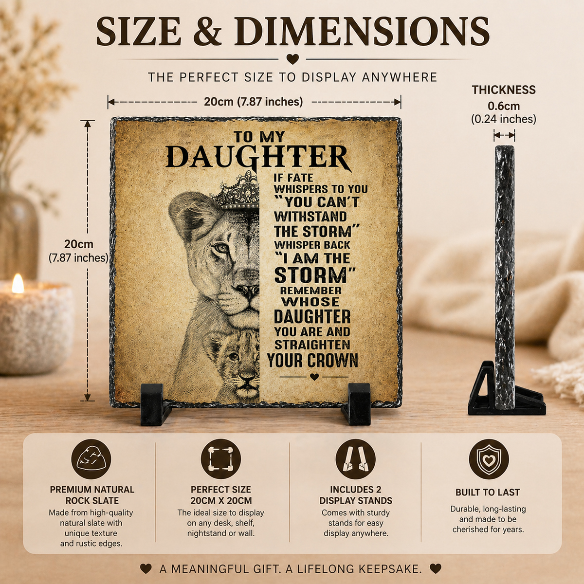 To My Daughter Rock Slate Gift – 20cm x 20cm Inspirational Keepsake Plaque | Motivational Gift for Daughter | Unique Gift South Africa
