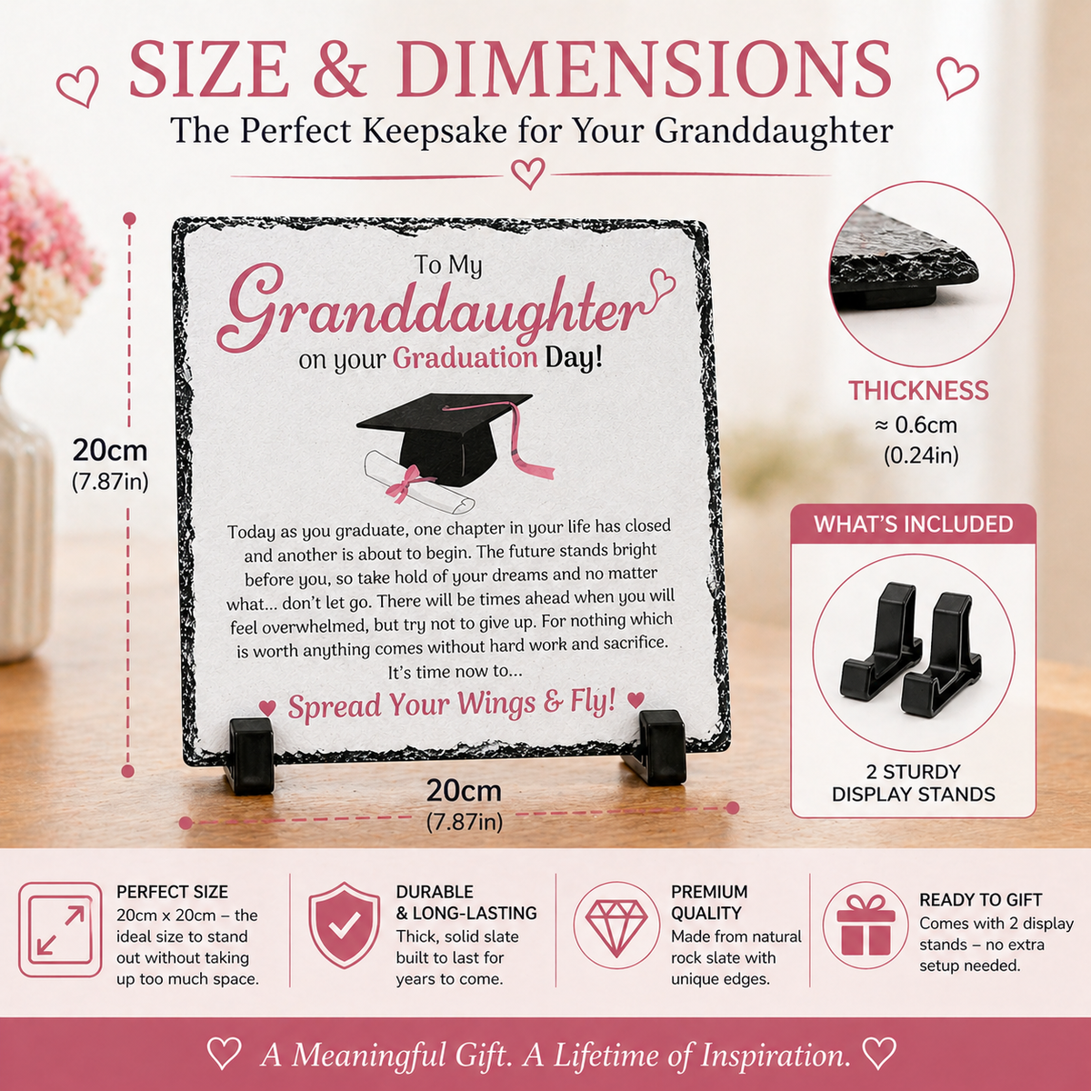 To My Granddaughter Graduation Gift Rock Slate – 20cm x 20cm Keepsake Plaque | Inspirational Gift for Granddaughter | Unique Gift South Africa
