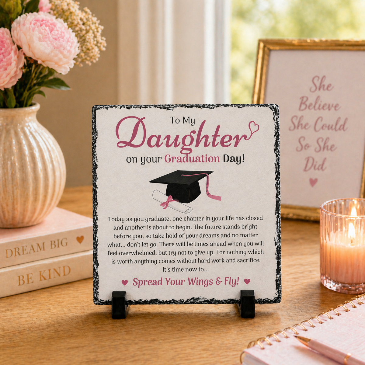 To My Daughter Graduation Gift Rock Slate – 20cm x 20cm Inspirational Keepsake Plaque | Meaningful Gift for Daughter | Unique Gift South Africa