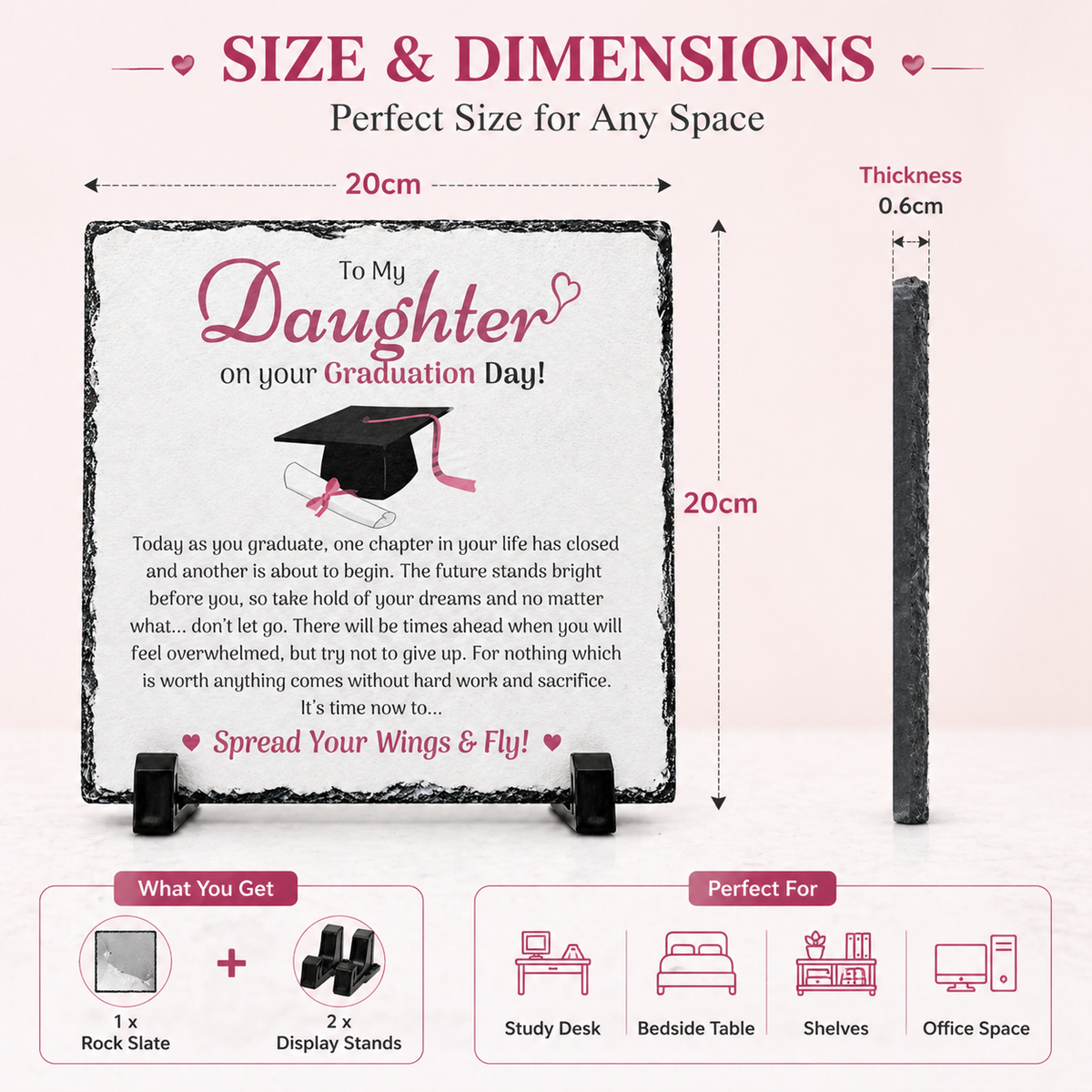 To My Daughter Graduation Gift Rock Slate – 20cm x 20cm Inspirational Keepsake Plaque | Meaningful Gift for Daughter | Unique Gift South Africa