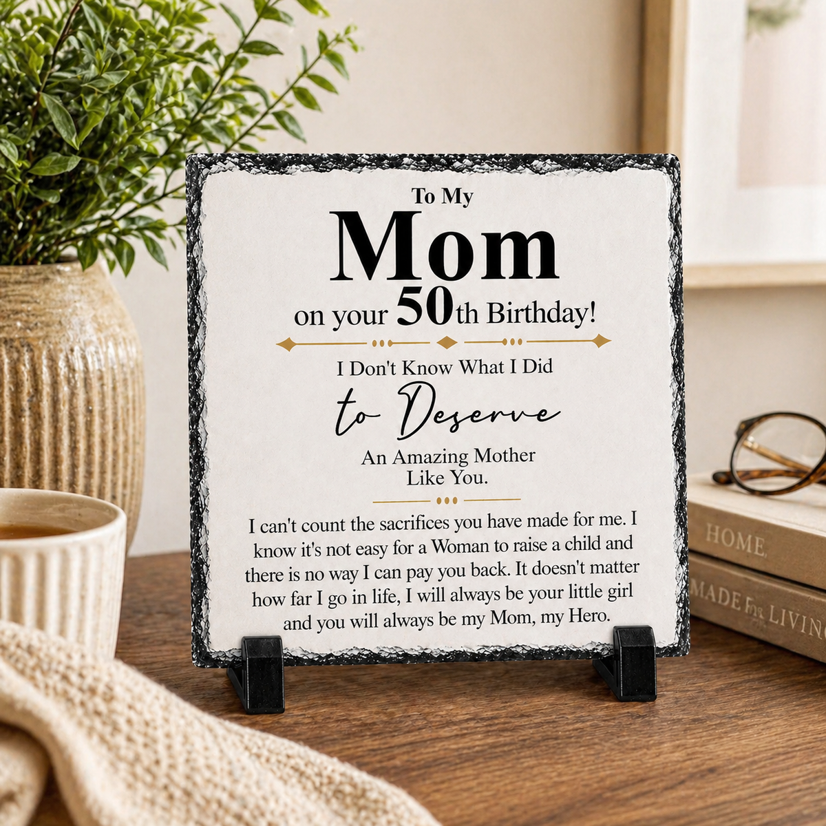 To My Mom 50th Birthday Gift – Premium Rock Slate Plaque | Meaningful Keepsake Gift for Mom | Unique Birthday Gift South Africa