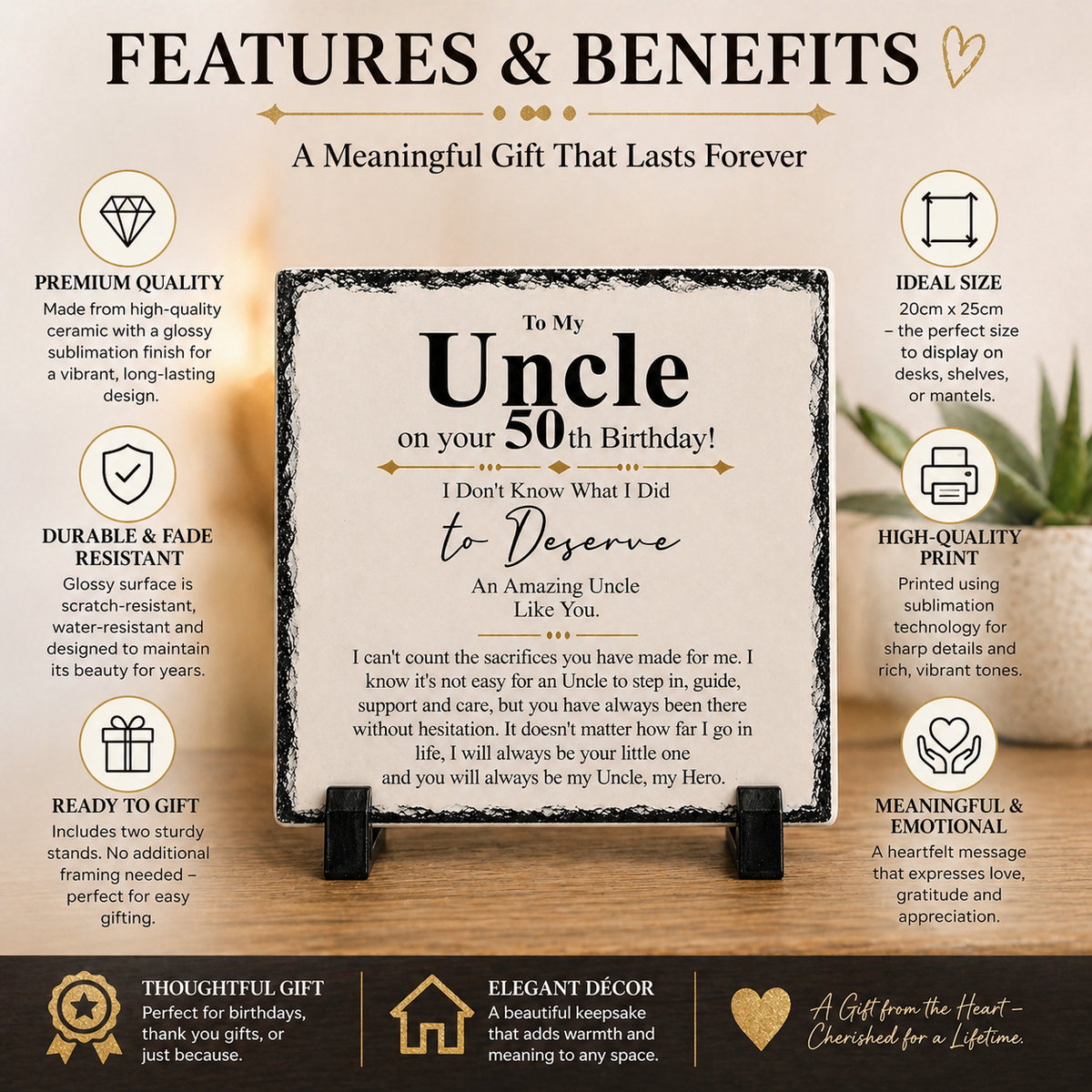 To My Uncle 50th Birthday Gift – Premium Rock Slate Plaque | Meaningful Uncle Keepsake | Unique Birthday Gift South Africa