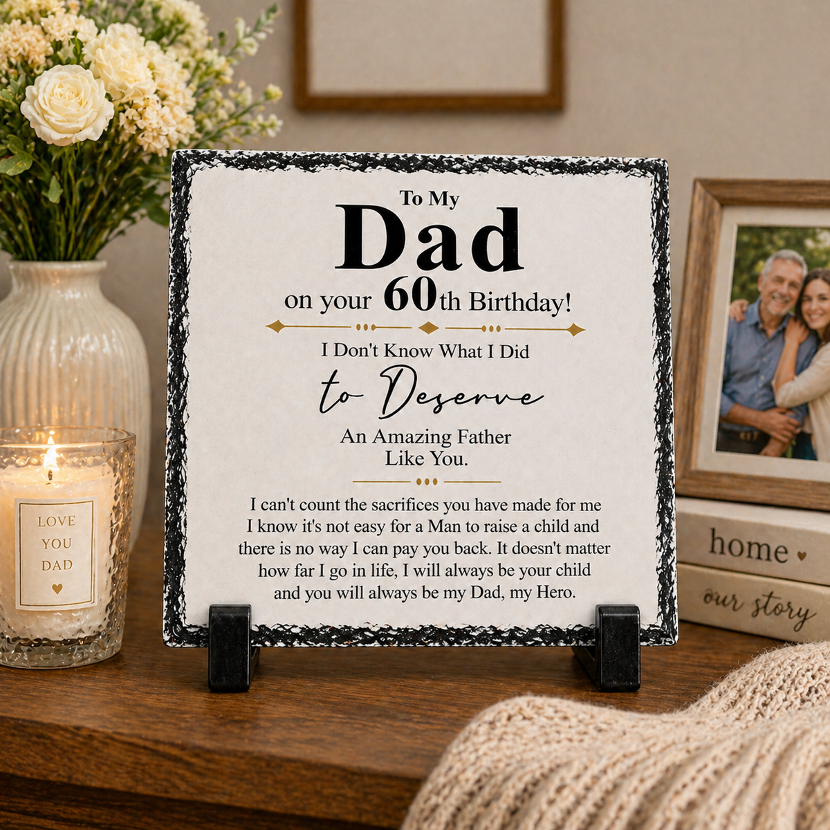 To My Dad 60th Birthday Gift – Rock Slate Plaque | Meaningful Keepsake for Dad | Unique Birthday Gift South Africa