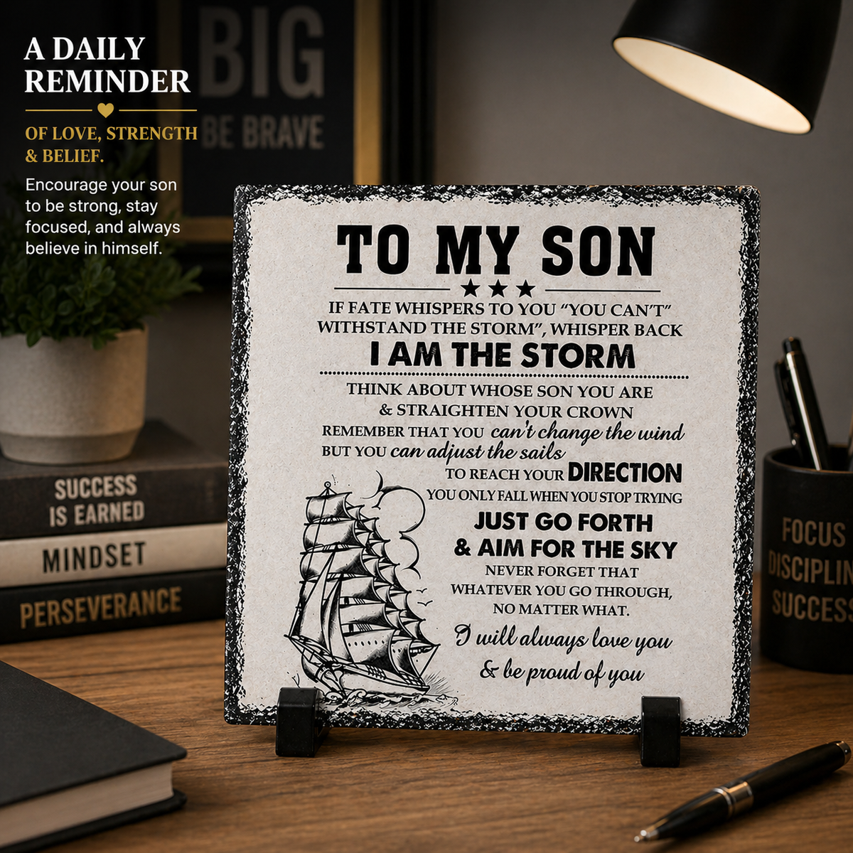 To My Son Rock Slate Gift – 20cm x 20cm Inspirational Plaque | Motivational Gift for Son | Meaningful Keepsake South Africa