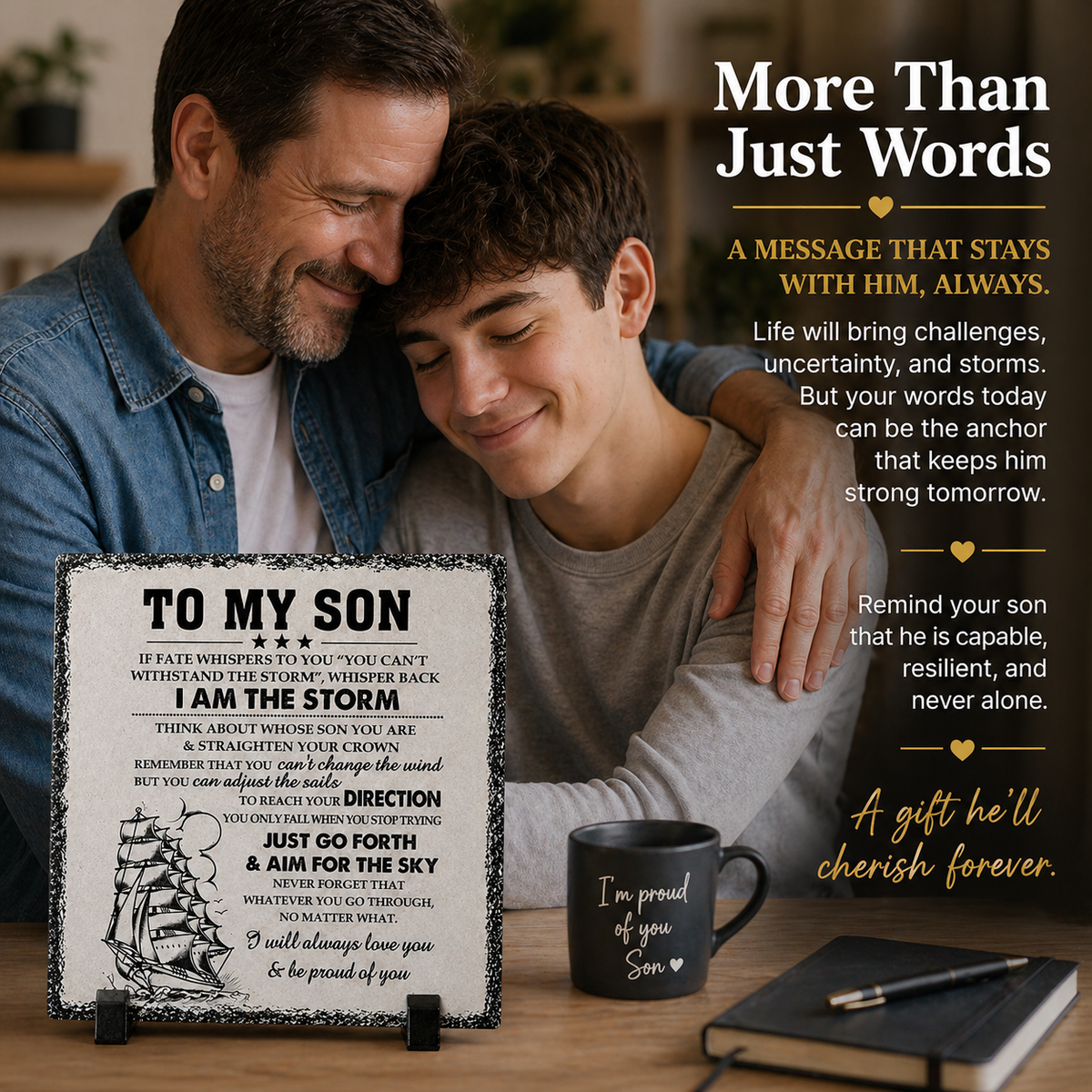 To My Son Rock Slate Gift – 20cm x 20cm Inspirational Plaque | Motivational Gift for Son | Meaningful Keepsake South Africa