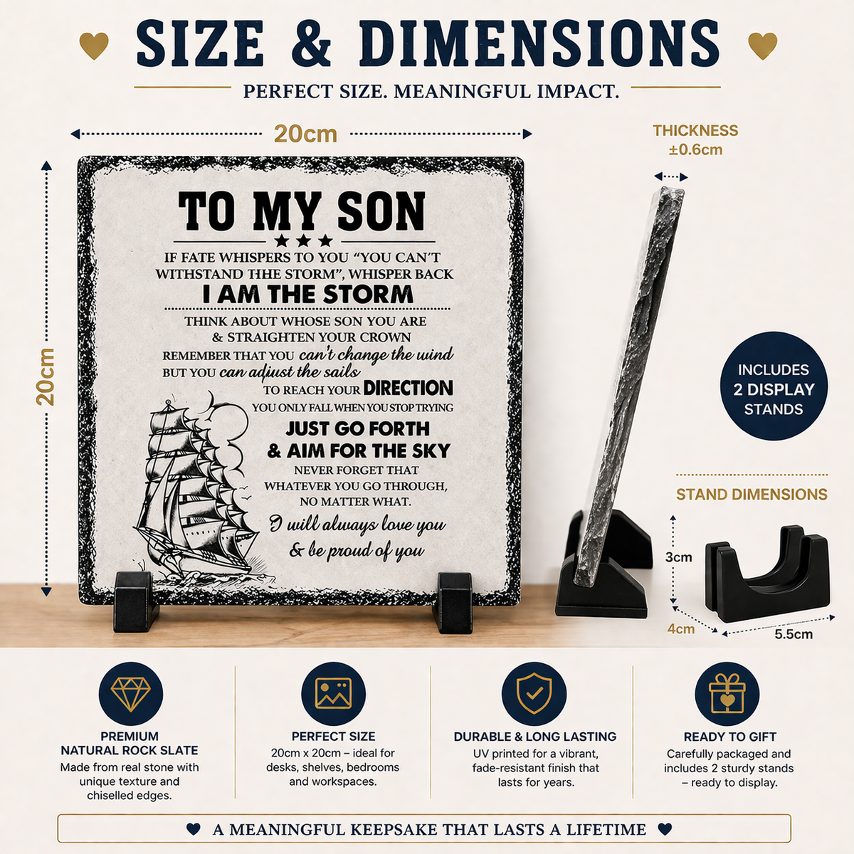 To My Son Rock Slate Gift – 20cm x 20cm Inspirational Plaque | Motivational Gift for Son | Meaningful Keepsake South Africa