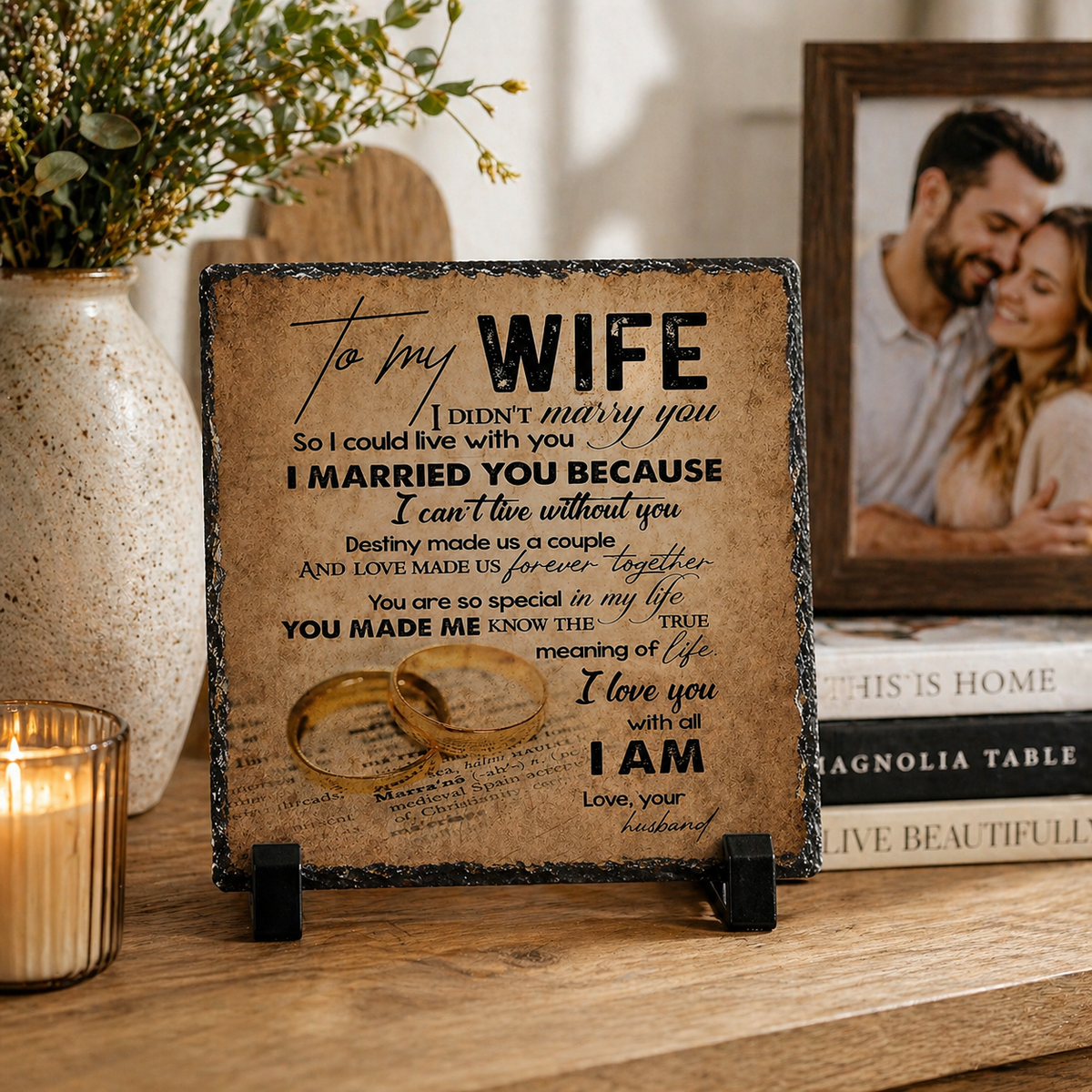 To My Wife Rock Slate Gift – 20cm x 20cm Romantic Keepsake Plaque | Anniversary Gift for Wife | Unique Love Gift South Africa