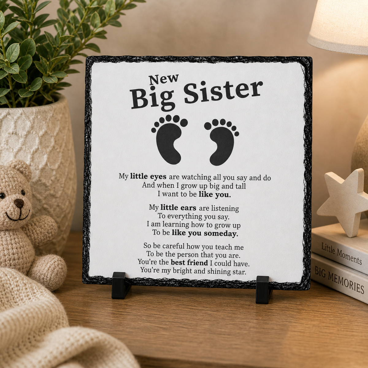 New Big Sister Rock Slate Gift – Baby Announcement Keepsake Plaque for Sister | Pregnancy Reveal Gift, Sibling Gift from Baby (20x20cm)