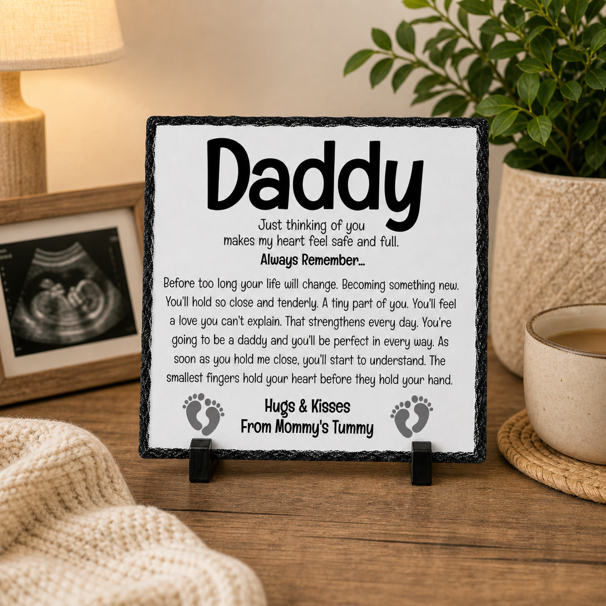 Daddy-to-Be Rock Slate Gift – Pregnancy Announcement Gift for Dad | From Bump Keepsake Plaque, First Time Dad Gift (20x20cm)