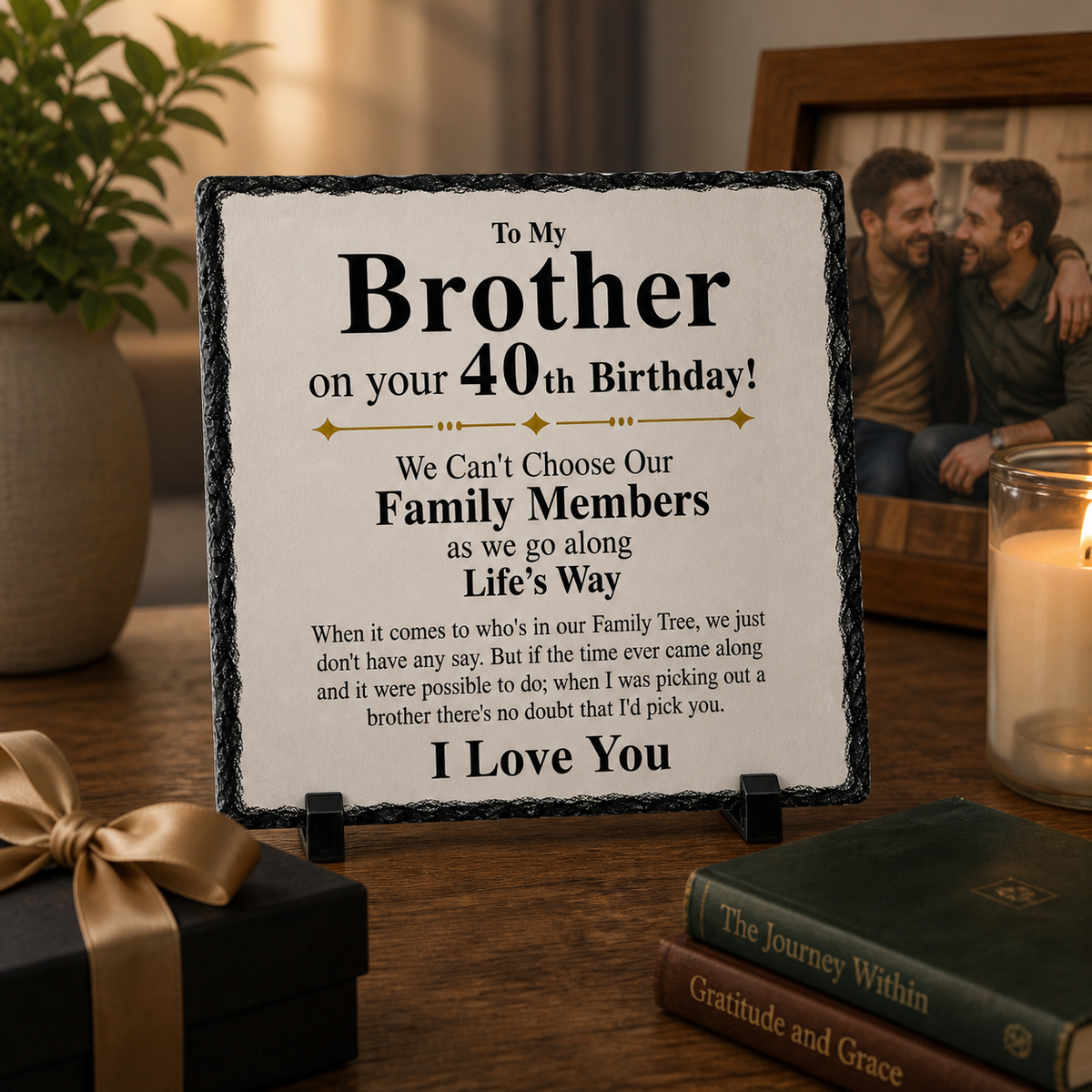 40th Birthday Gift for Brother – To My Brother Rock Slate Plaque | Sentimental Keepsake Gift for Him, Brother Birthday Gift (20x20cm)