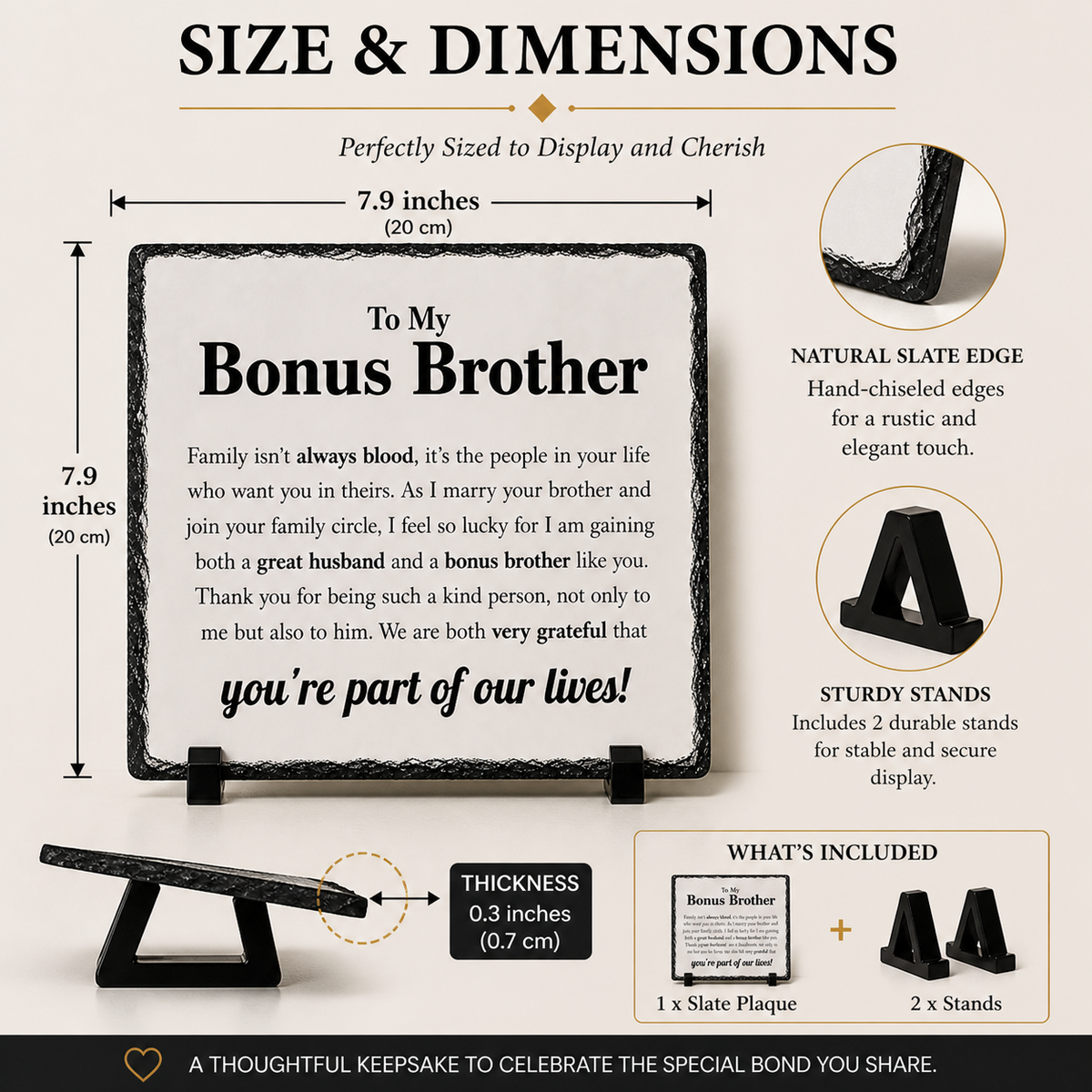 Bonus Brother Gift from Bride – Wedding Day Keepsake Rock Slate Plaque | Brother-in-Law Appreciation Gift, Sentimental Family Gift (20x20cm)