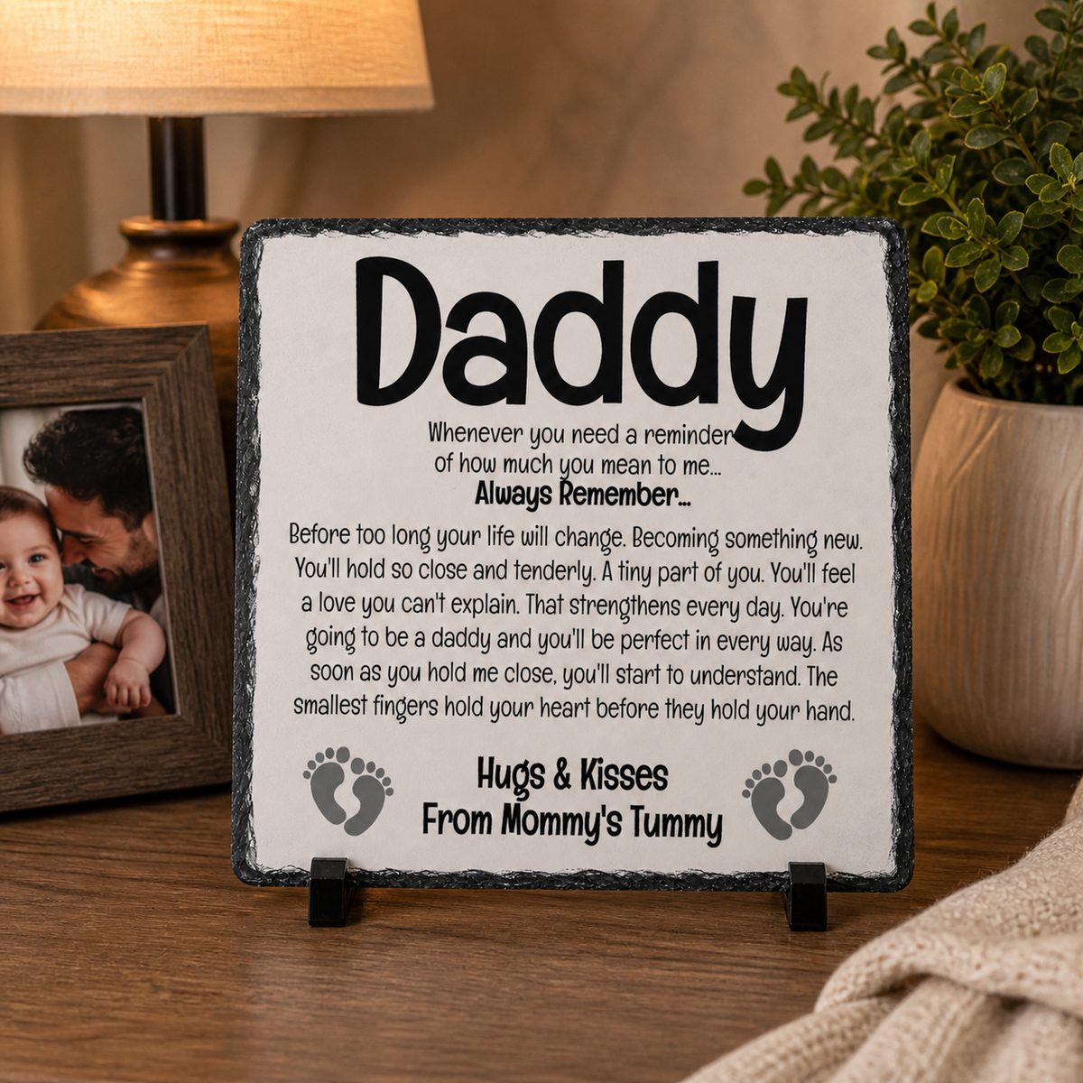 Daddy-to-Be Gift from Baby Bump – Pregnancy Announcement Rock Slate Plaque | New Dad Gift, Expecting Father Keepsake, Baby Shower Gift (20x20cm)