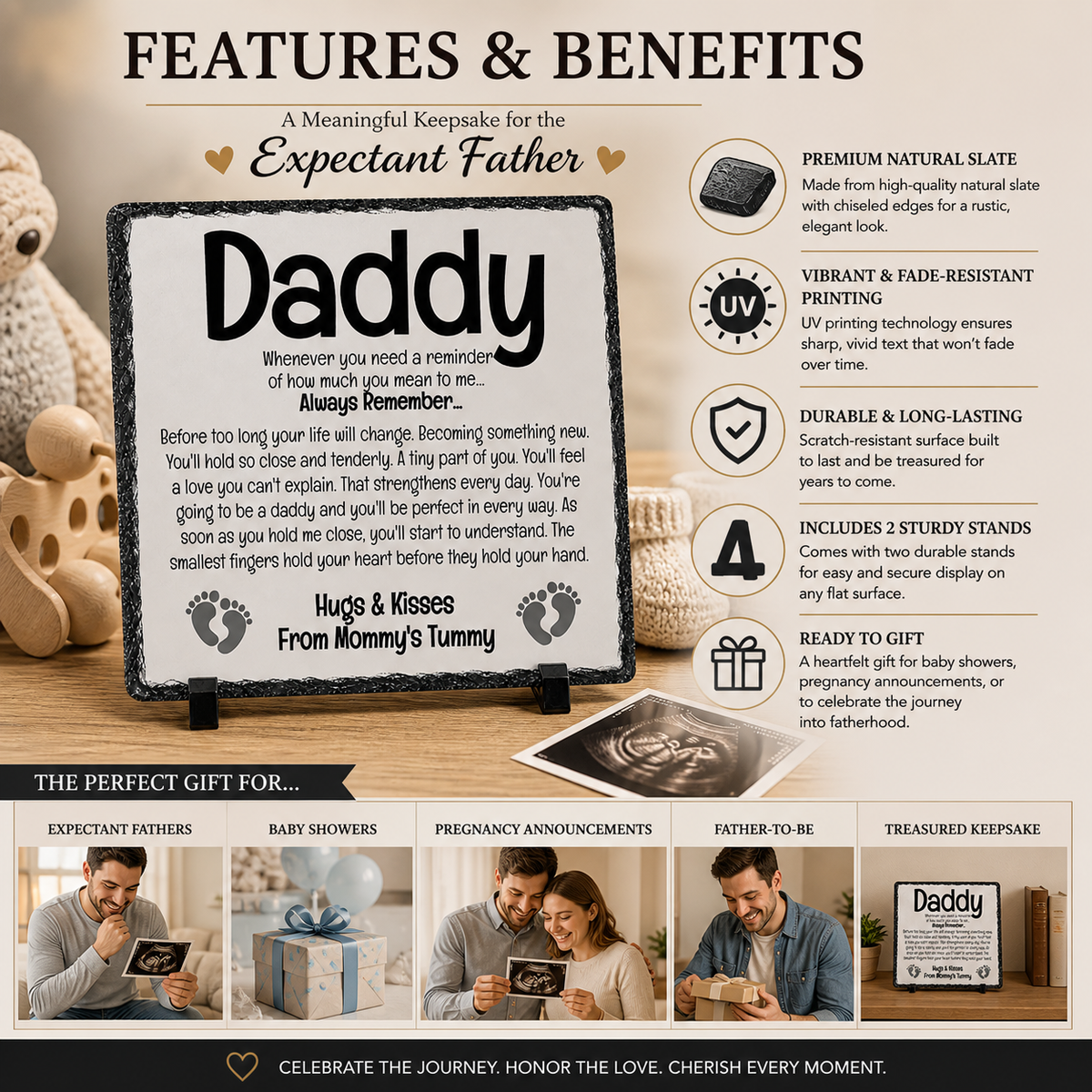 Daddy-to-Be Gift from Baby Bump – Pregnancy Announcement Rock Slate Plaque | New Dad Gift, Expecting Father Keepsake, Baby Shower Gift (20x20cm)