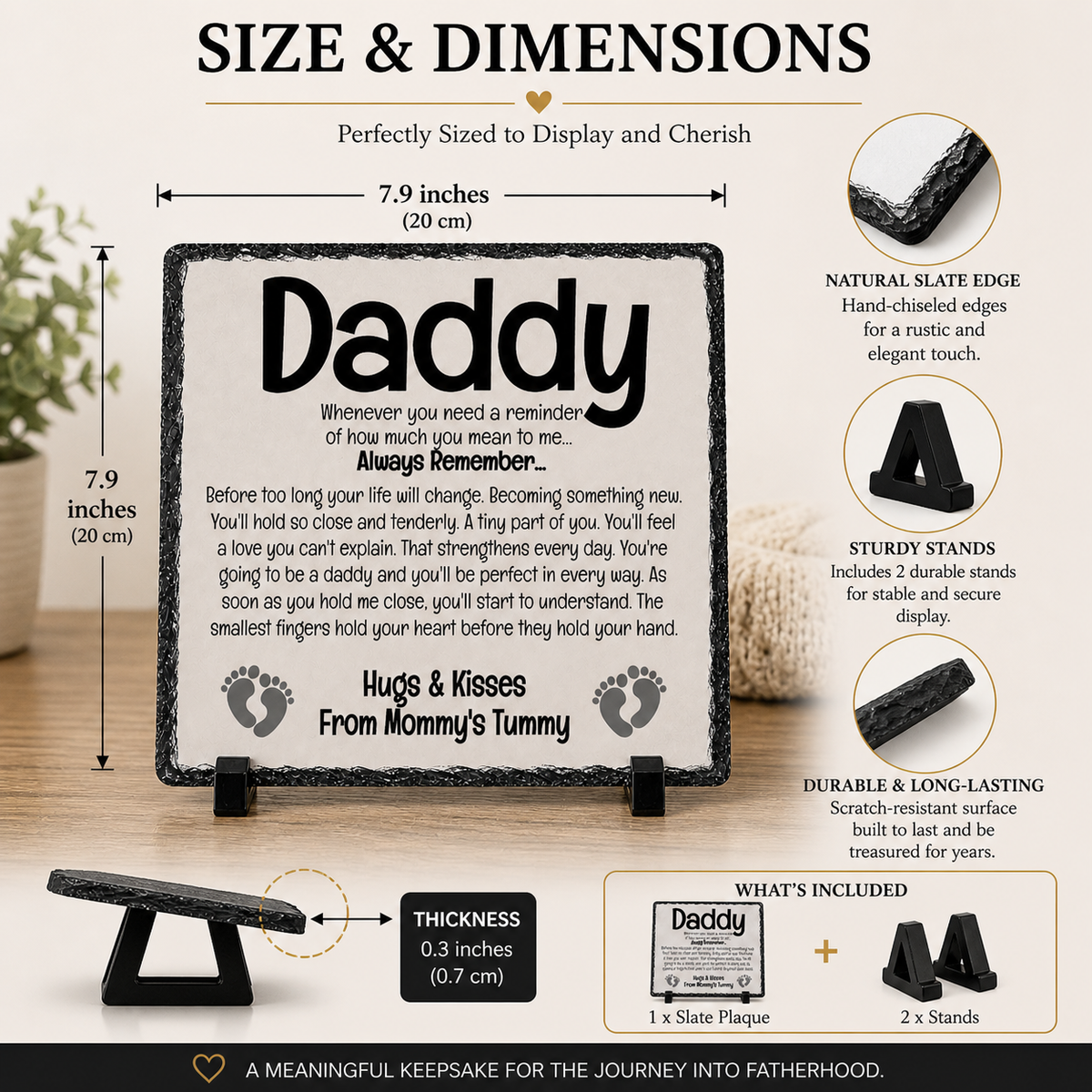 Daddy-to-Be Gift from Baby Bump – Pregnancy Announcement Rock Slate Plaque | New Dad Gift, Expecting Father Keepsake, Baby Shower Gift (20x20cm)