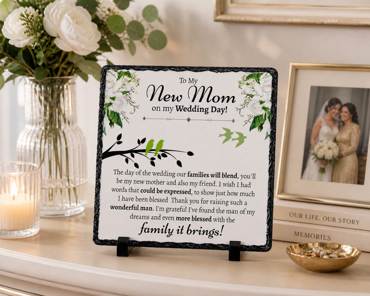 To My New Mom Wedding Gift – From Bride Rock Slate Plaque | Mother-in-Law Wedding Day Gift, Bonus Mom Keepsake (20x20cm)